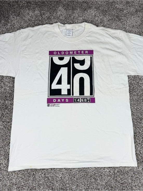 Gildan Other - Gildan White Short-Sleeve Oldometer Graphic Tee with Black & Purple Accents